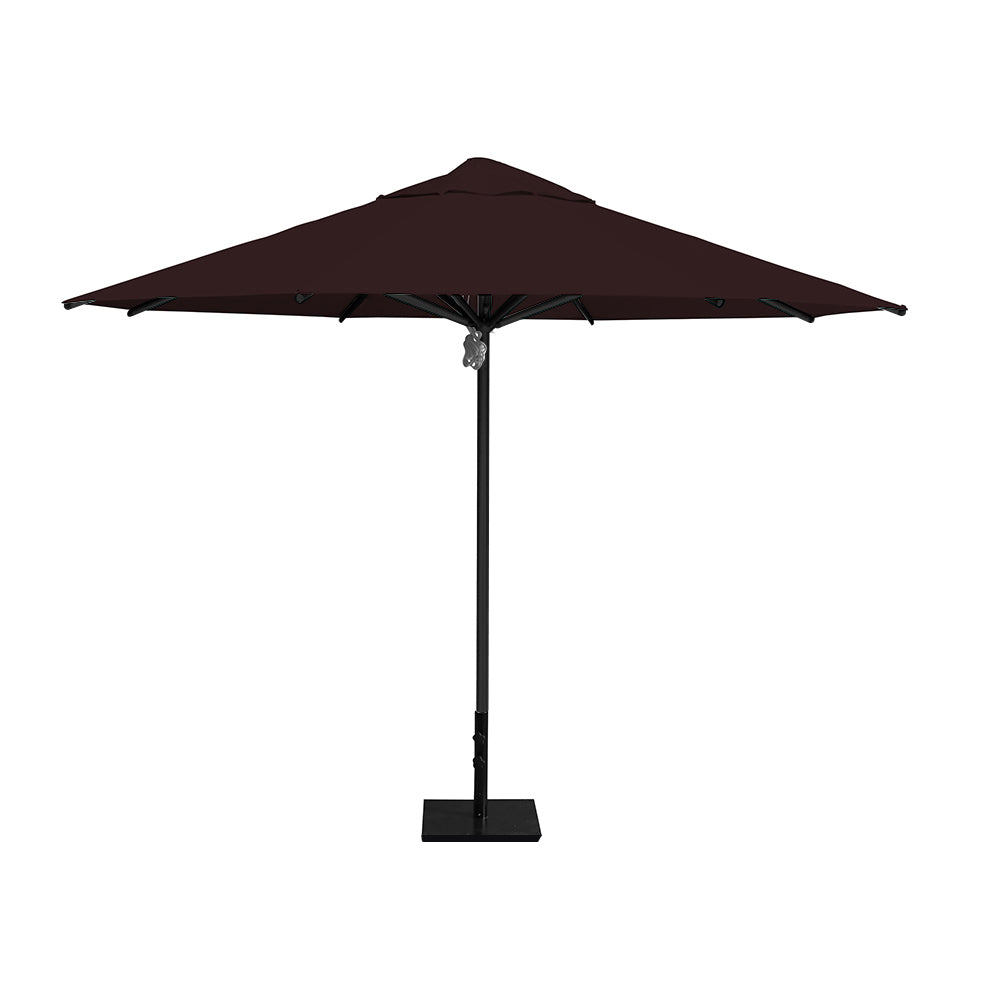 11' Saville octagonal umbrella by Extreme Canopy with brown canopy, black frame, and 50lb steel base