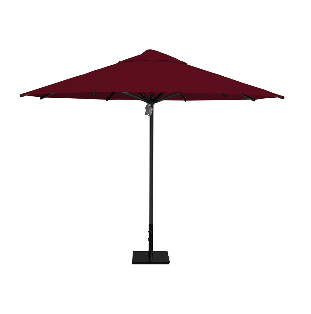 11' Saville octagonal umbrella by Extreme Canopy with burgundy canopy, black frame, and 50lb steel base