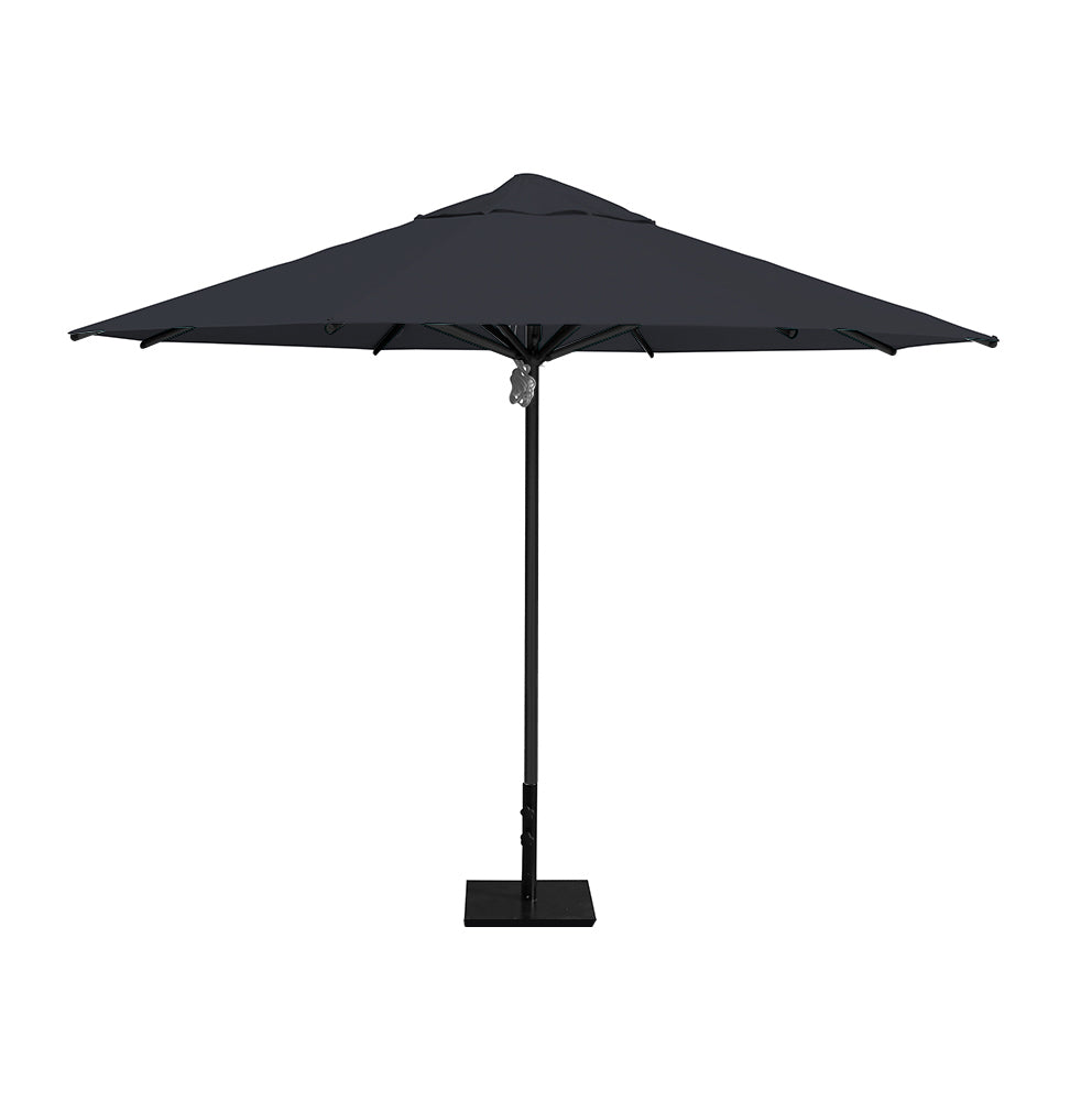 11' Saville octagonal umbrella by Extreme Canopy with charcoal canopy, black frame, and 50lb steel base