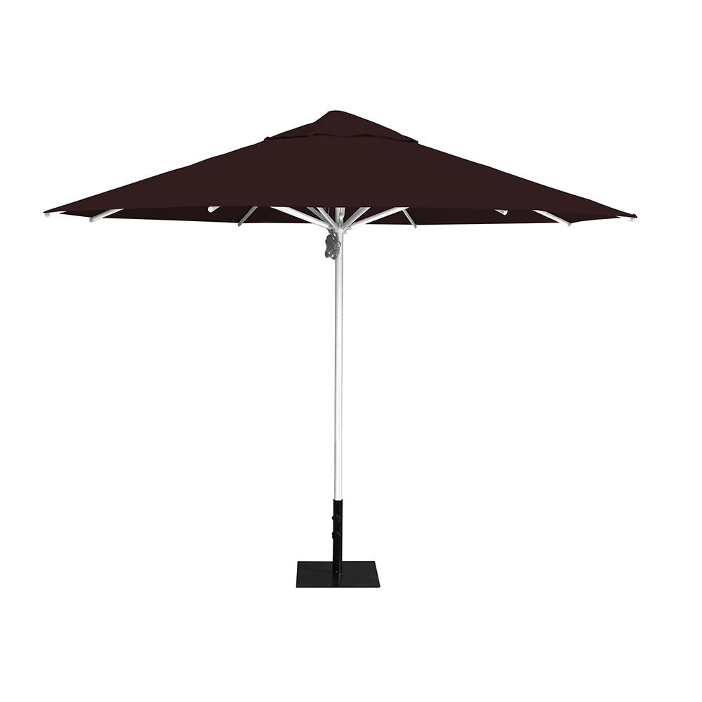 11' Saville octagonal umbrella by Extreme Canopy with brown canopy, silver frame, and 26lb steel base