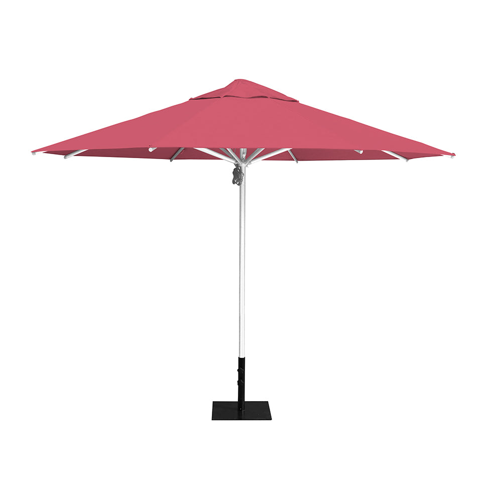11' Saville octagonal umbrella by Extreme Canopy with coral canopy, silver frame, and 26lb steel base