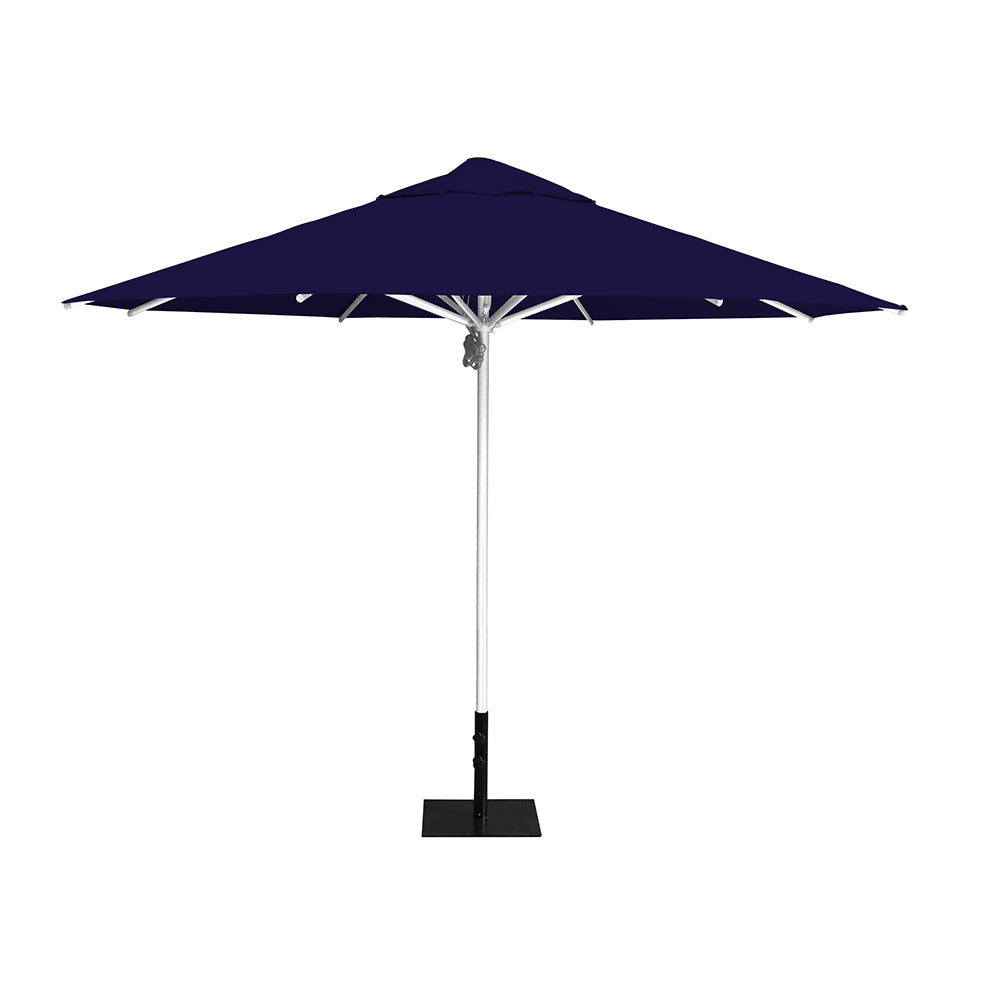 11' Saville octagonal umbrella by Extreme Canopy with navy canopy, silver frame, and 26lb steel base