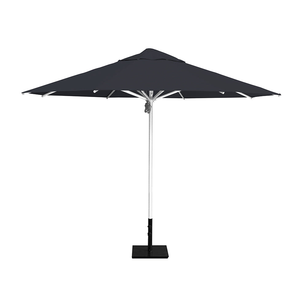 11' Saville octagonal umbrella by Extreme Canopy with charcoal canopy, silver frame, and 50lb steel base