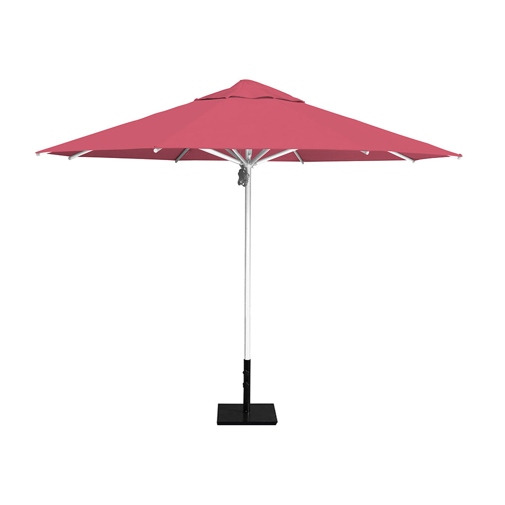 11' Saville octagonal umbrella by Extreme Canopy with coral canopy, silver frame, and 50lb steel base