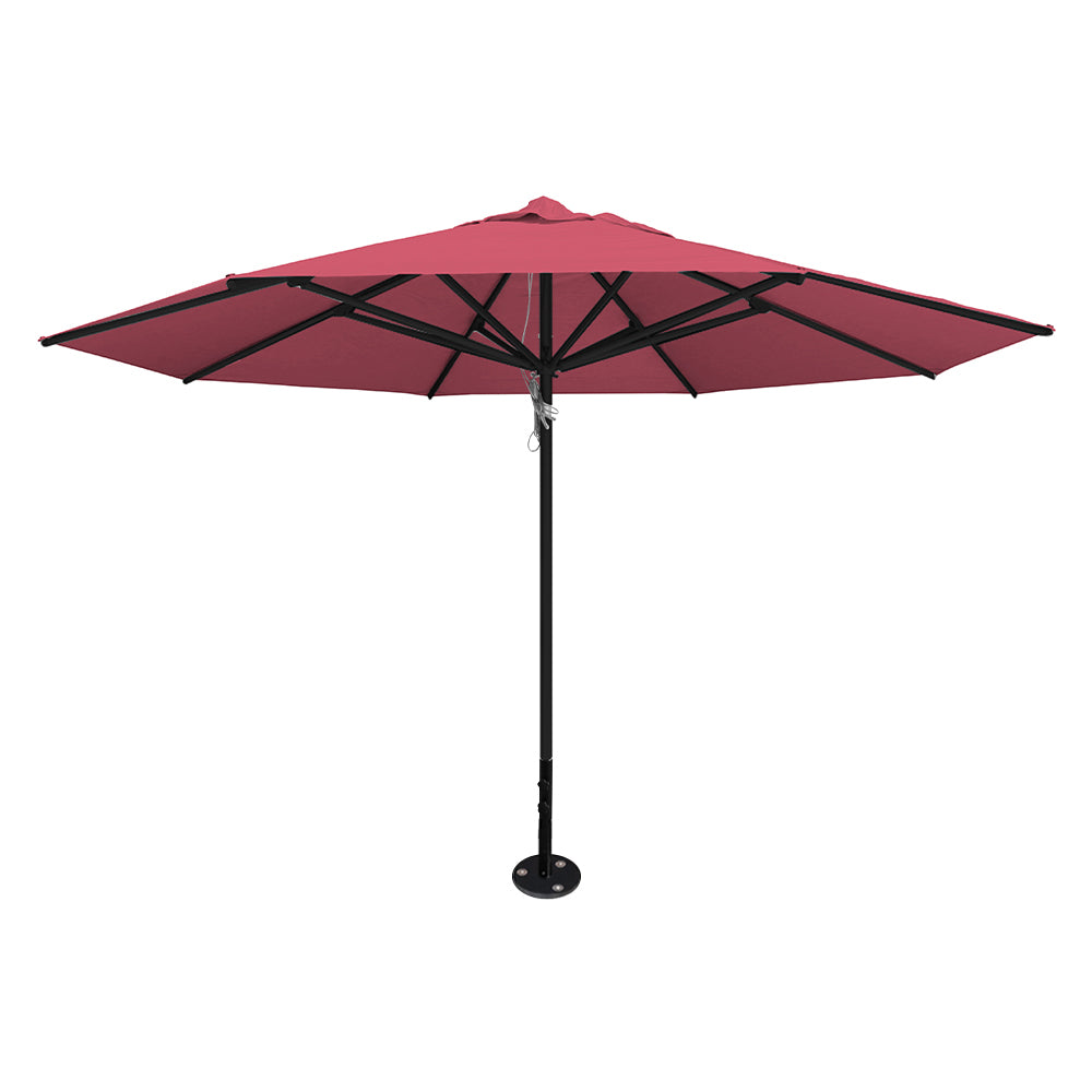 Coral 13' saville octagonal outdoor umbrella featuring a black frame and inground base by Extreme Canopy