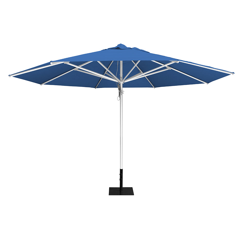 Capri 13' saville octagonal outdoor umbrella featuring a white frame and 26lb Base Plate by Extreme Canopy