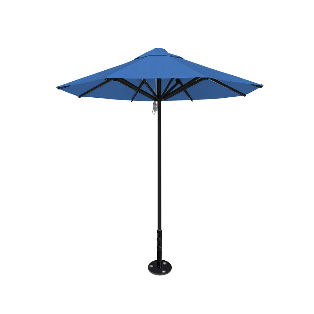8' Saville octagonal outdoor umbrella from Extreme Canopy with capri canopy, durable black frame, and inground base.