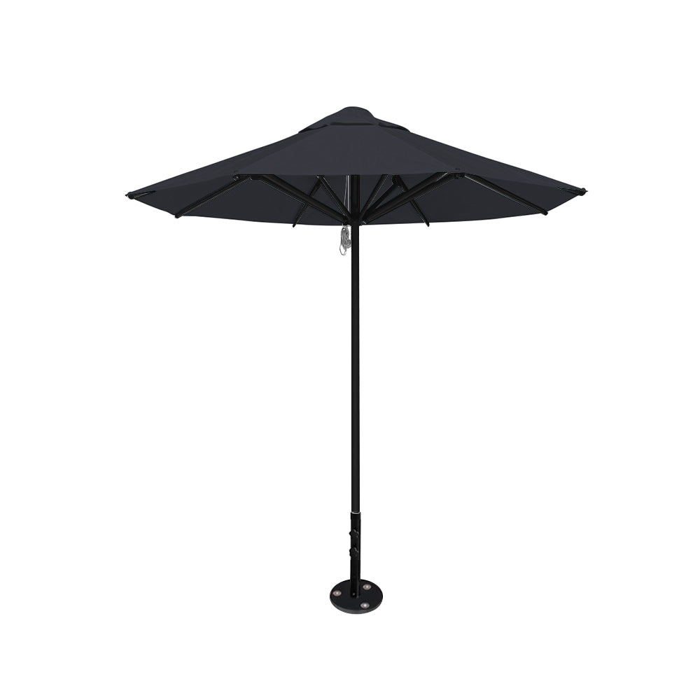 8' Saville octagonal outdoor umbrella from Extreme Canopy with charcoal canopy, durable black frame, and inground base.