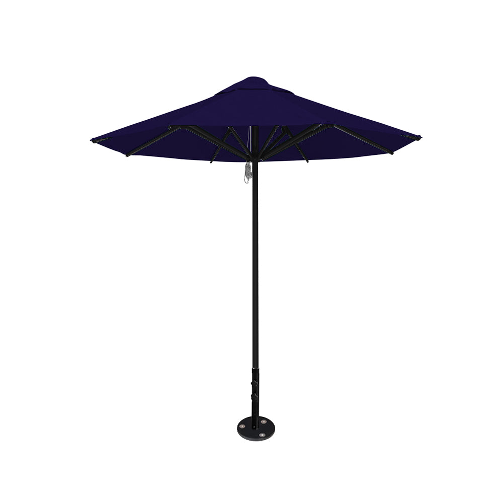 8' Saville octagonal outdoor umbrella from Extreme Canopy with navy canopy, durable black frame, and inground base.