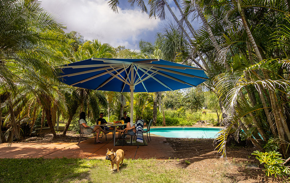 commercial blue umbrella for pool side